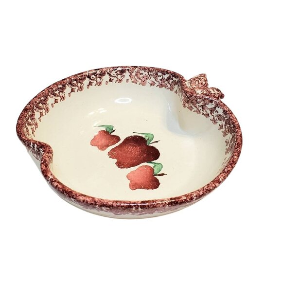 Neher Apple Torte Dish Pan Plate Bowl Spongeware Red Stoneware Autumn Recipe - Picture 3 of 11